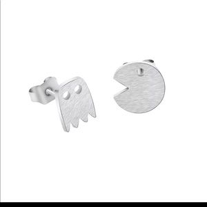 Silver Plated Pac-Man Stud Earrings Brand new